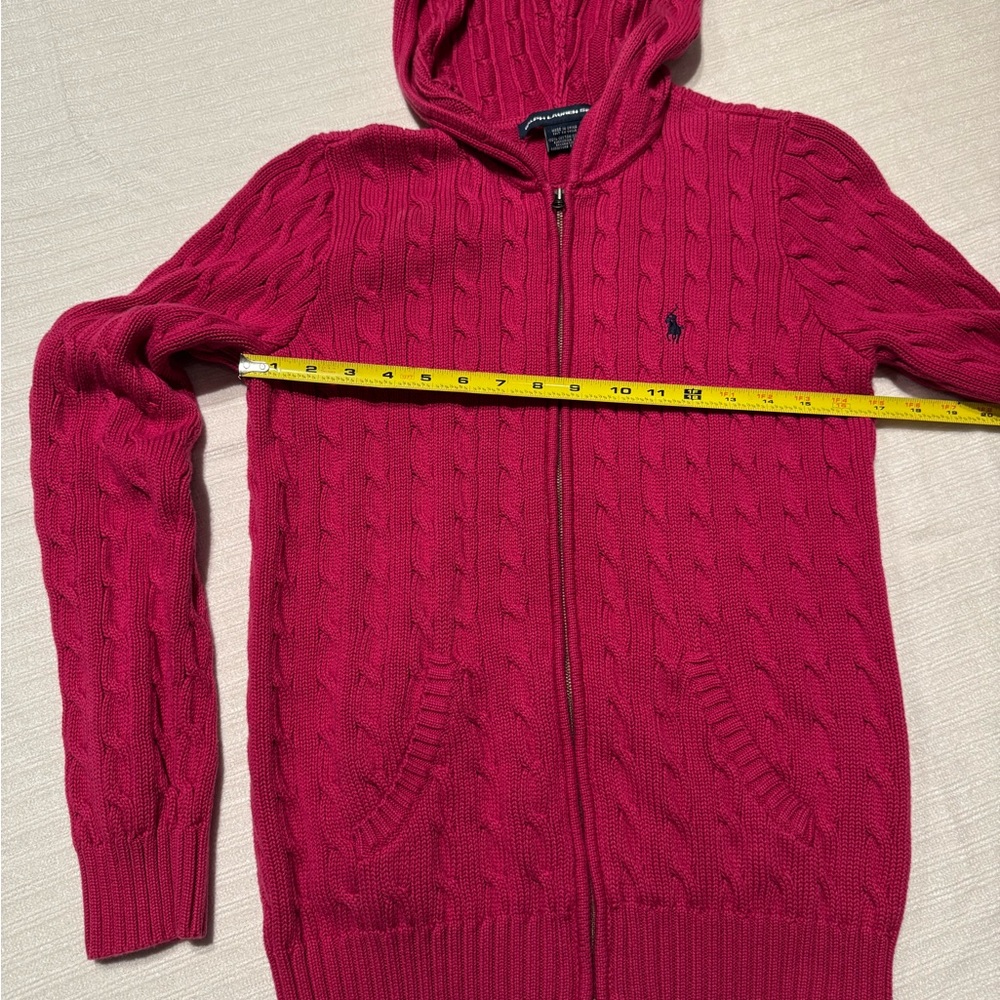 Ralph Lauren woman’s Raspberry Cable-Knit Zip Hoodie - Picture 4 of 6